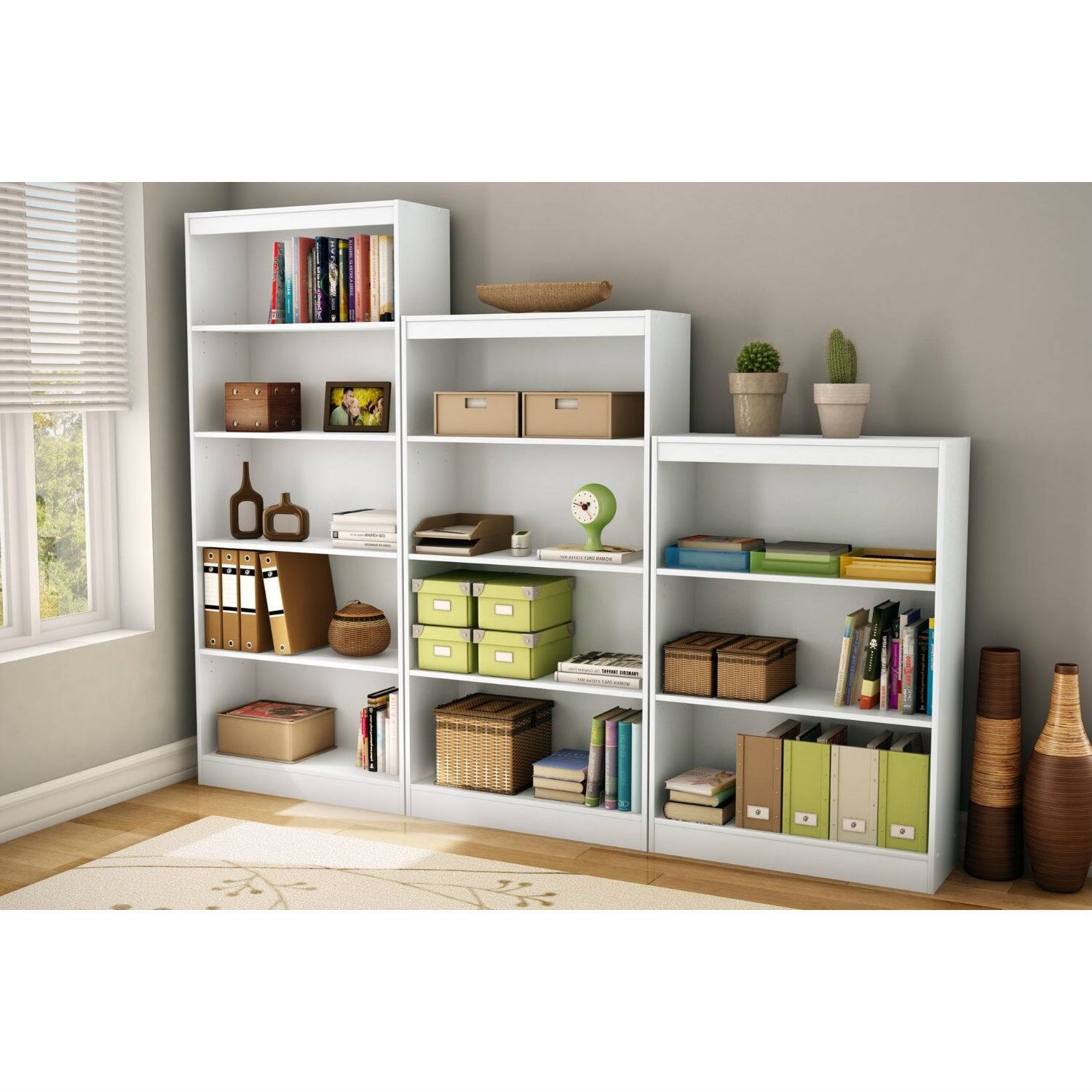 Angle. Hivvago - White 4-Shelf Bookcase with 2 Adjustable Shelves - White.
