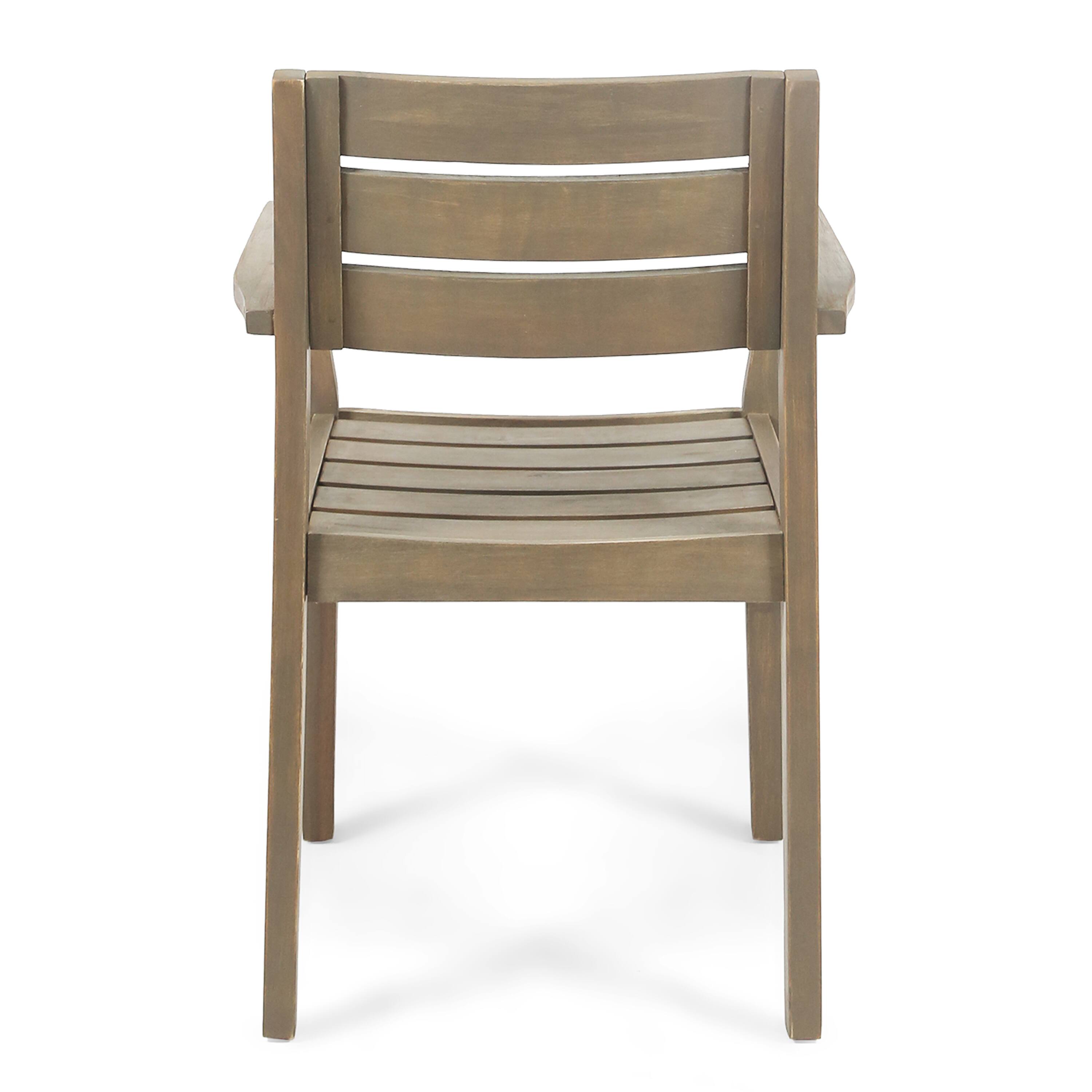 Back. Whisen - Acacia Wood Outdoor Dining Chairs Set of 2, Weather-Resistant Slatted Armchairs for Patio Backyard - Gray.
