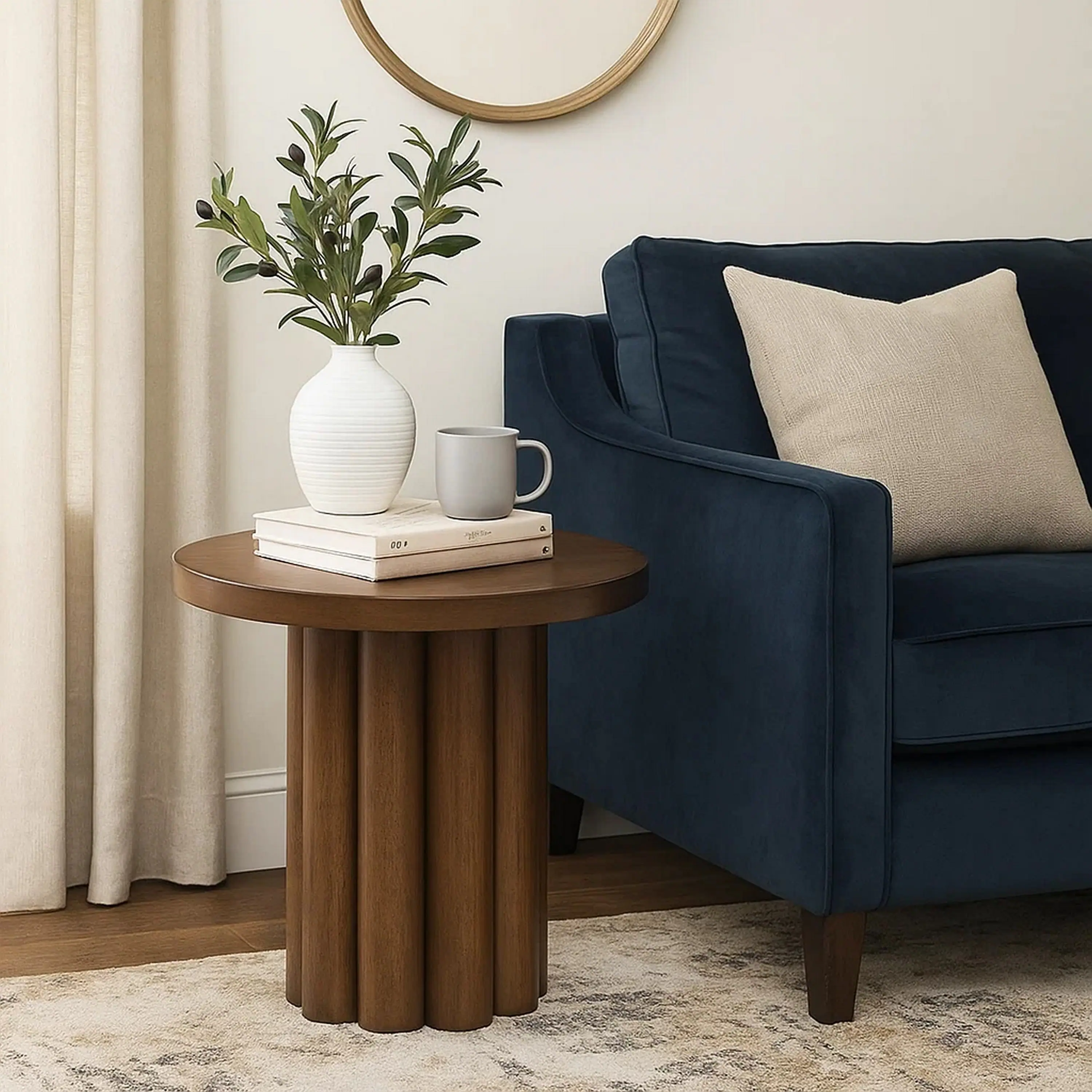 Alt View 6. Manhattan Lane - Sana Side End Table, 20 Inch Round Top, Rustic Fluted Base - Brown.