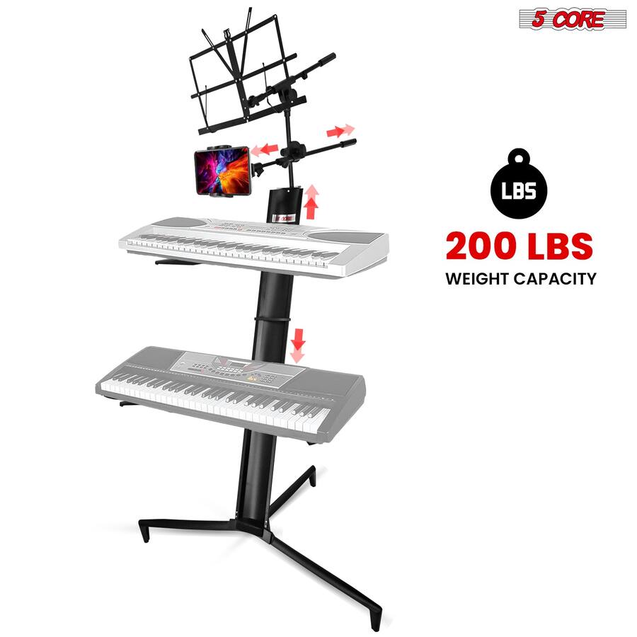 Column Key Stand 5 CORE Keyboard Stand 2 Tier Column for 61/76/88 Key board Heavy Duty ...