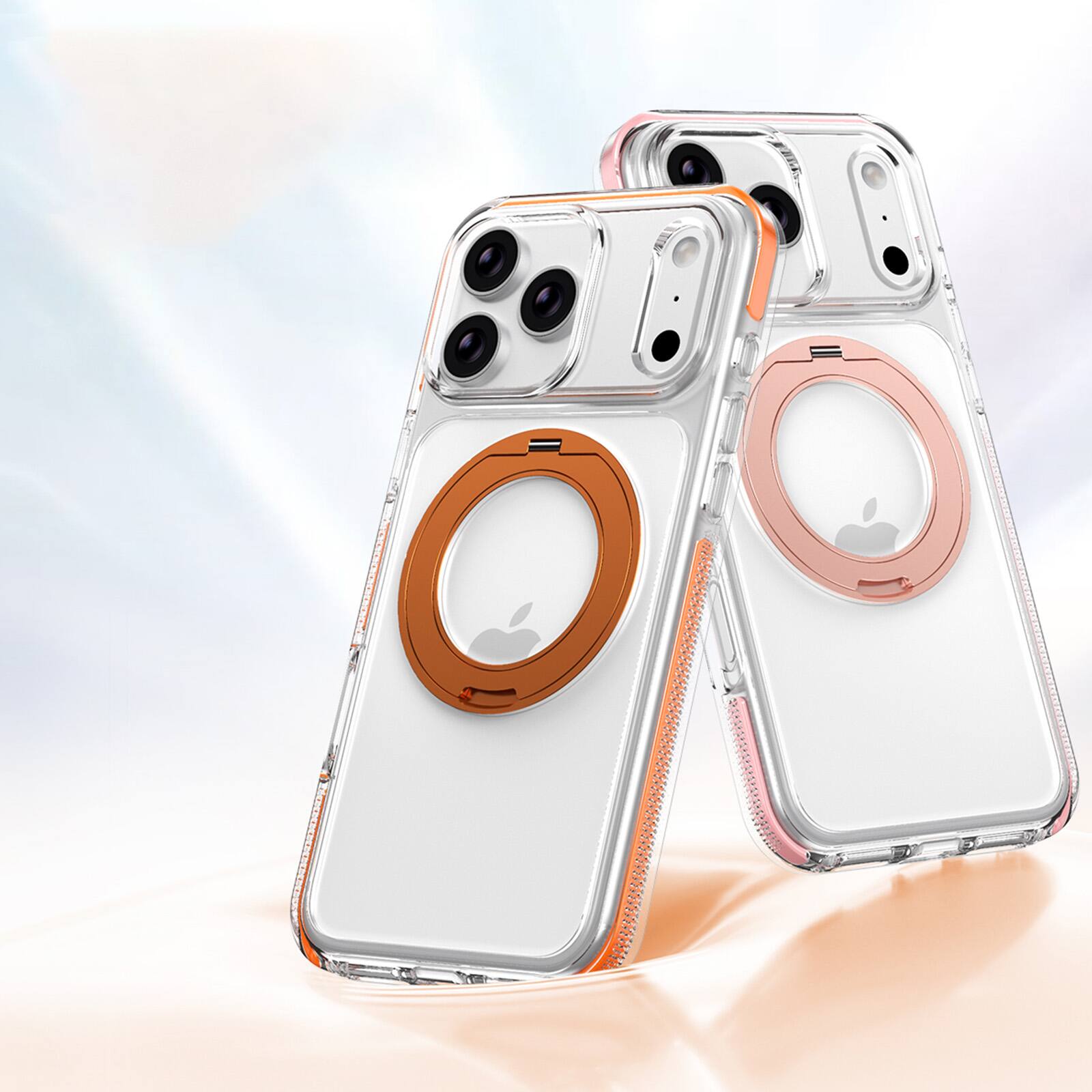 Back. Dteck - Mag Safe Crystal Clear Case for Apple iPhone 17 Pro Max,Shockproof Heavy Duty Cover with Foldable Metal Stand - White.
