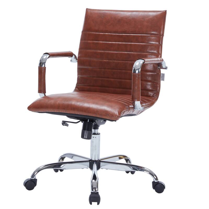 Alt View 7. LeisureMod - Harris Mid-Back Leather Office Chair Adjustable Height Tilt Computer Task Chair with 360-Degree Swivel - Dark Brown.