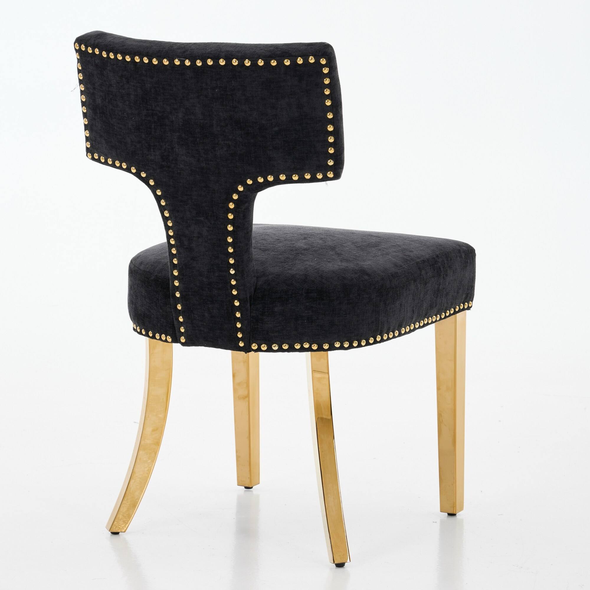 Alt View 2. GOODSILO - Modern Upholstered Dining Chairs Set of 2 with Curved Backrest and Stainless Steel Legs - Black.