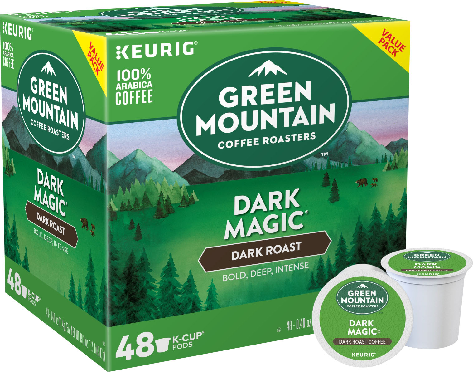 Angle View: Green Mountain Coffee Dark Magic K-Cup Pods, Dark Roast, 96 Count for Keurig Brewers (2 Boxes of 48 K-Cups) (2 pack)