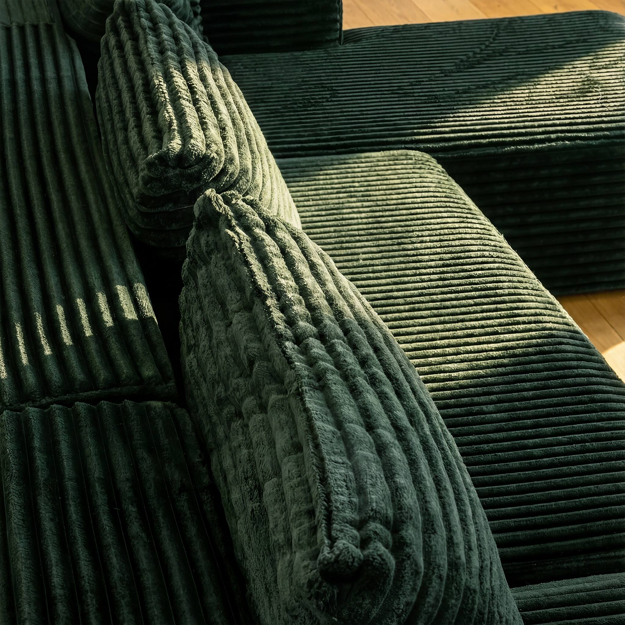 Alt View 5. FUFU & GAGA - Dark Green Modular Plush Velvet Sectional Sofa with Chaise, Soft High-Density Foam, Pet-Friendly Living Room Couch - Dark Green.