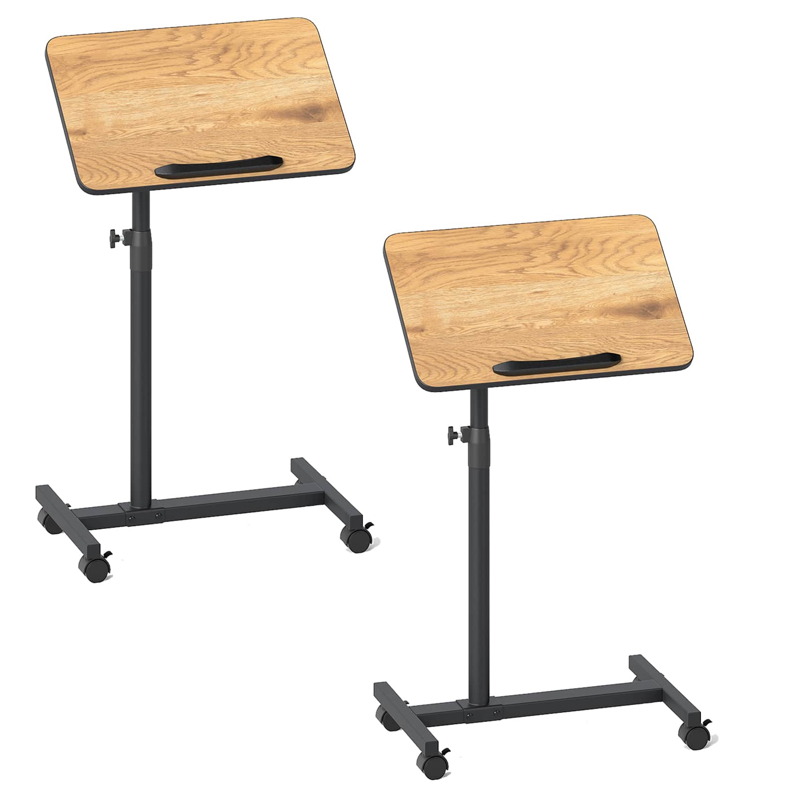 Costway - Set of 2 Overbed Rolling Table Over Bed Laptop Desk Tilting Top - Natural