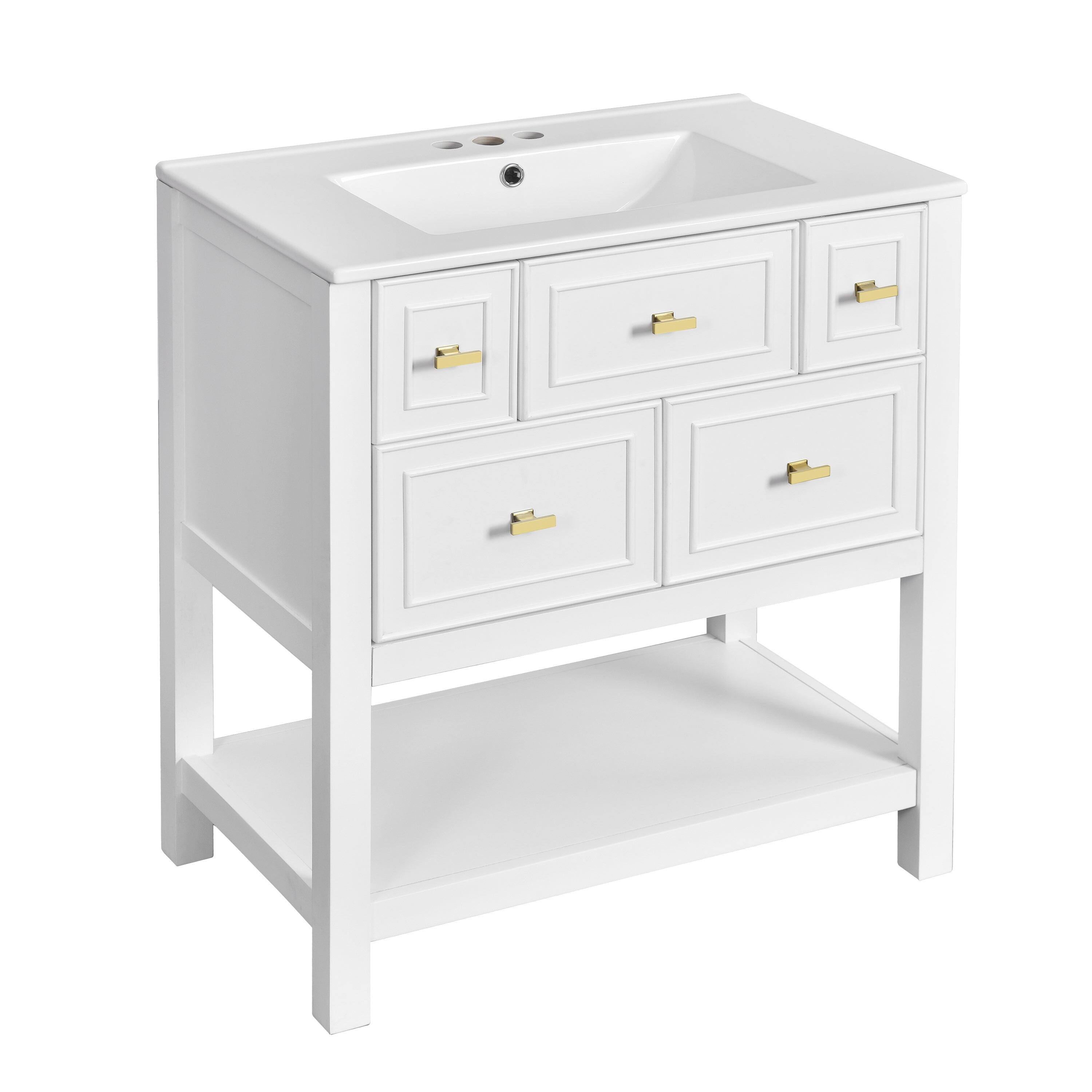 Alt View 10. Boyel Living - 30 Inch Modern Bathroom Vanity with Ceramic Sink and Five Drawers White - White.