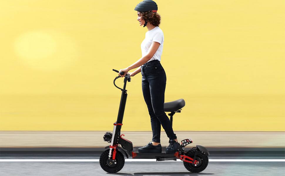 Alt View 8. Topteng - 2000W Dual-Drive Off-Road Folding Electric Scooter with Seat- 19MPH, 50Miles Long Range, 12" Non-inflation Tires, 300LBS - Black.