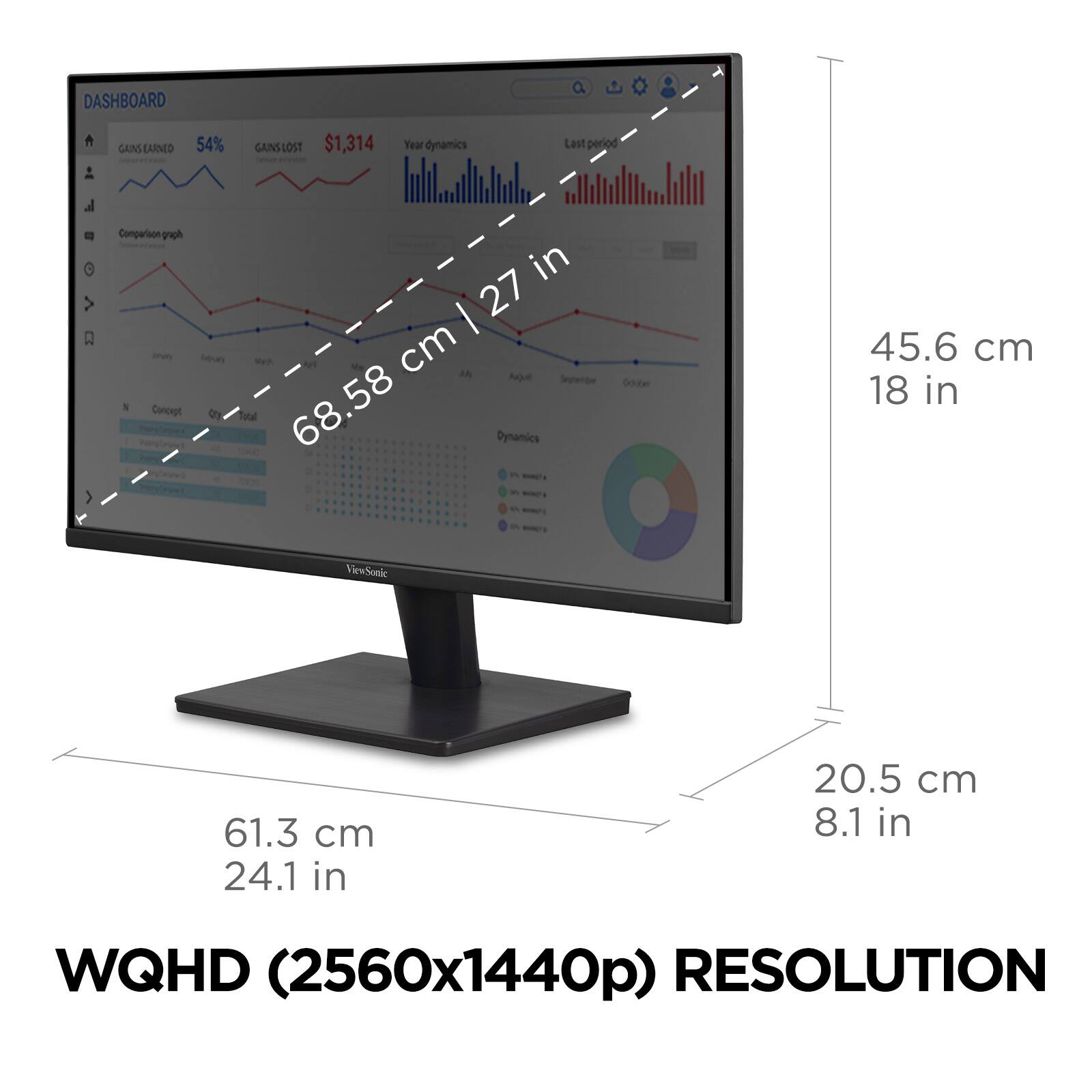 Alt View 4. ViewSonic - VA2715-2K-MHD 27" LED QHD Adaptive Sync Monitor (HDMI and DisplayPort) - Black.