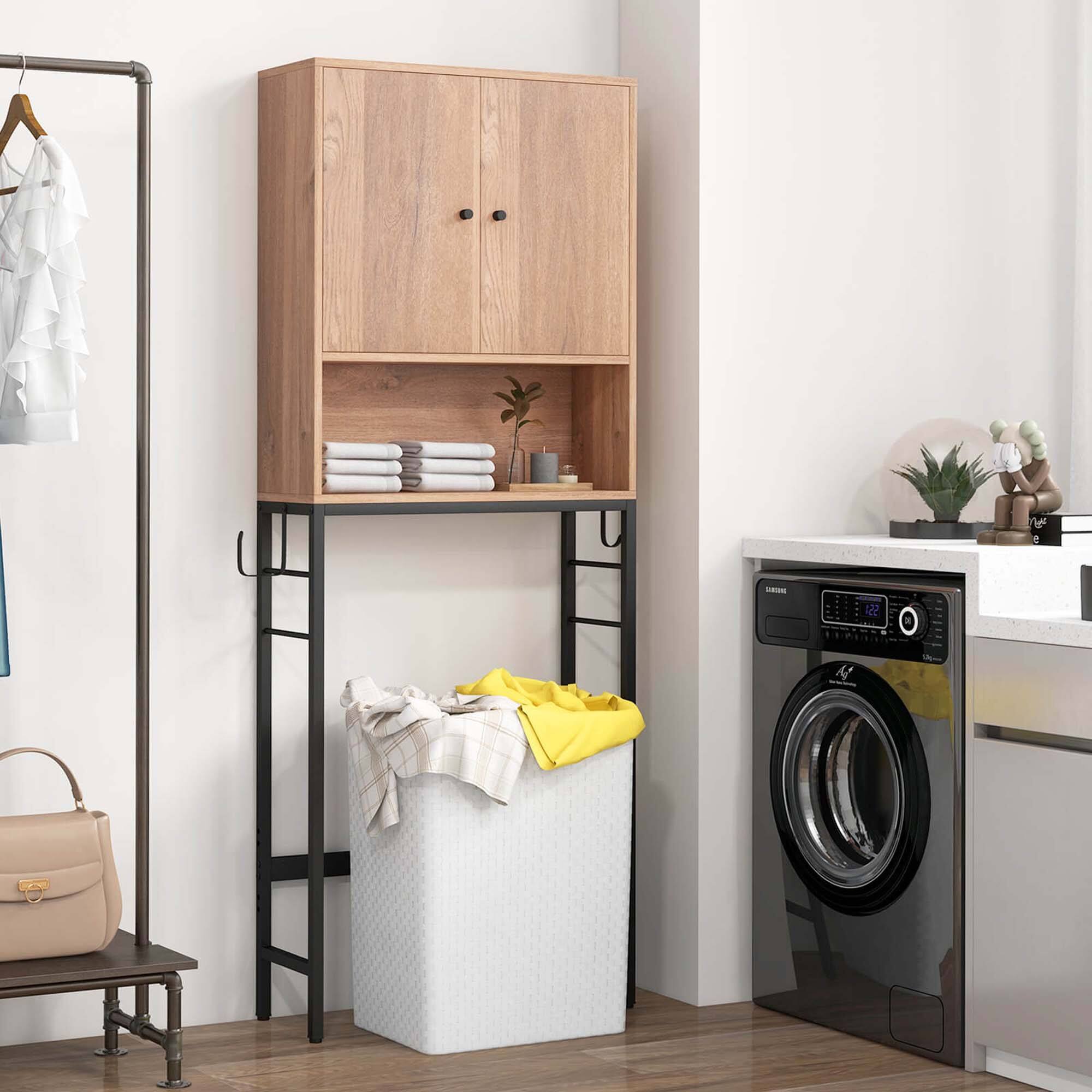 Alt View 3. Costway - Costway Over The Toilet Storage Cabinet Free Standing Toilet Rack with Adjustable Shelf Natural - brown.