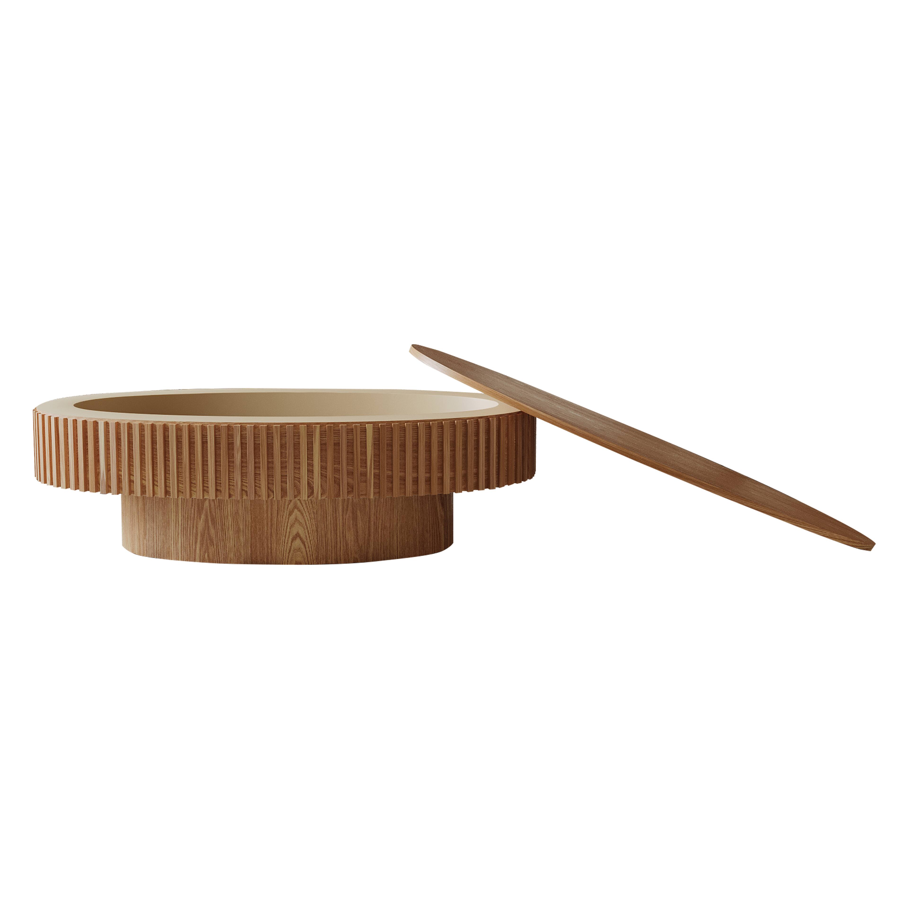Alt View 9. Loheer - Loheer 47 Inch Oval Coffee Table with Storage Modern Solid Wood Veneer Low Profile Accent Center Table for Living Room - Natural Wood.