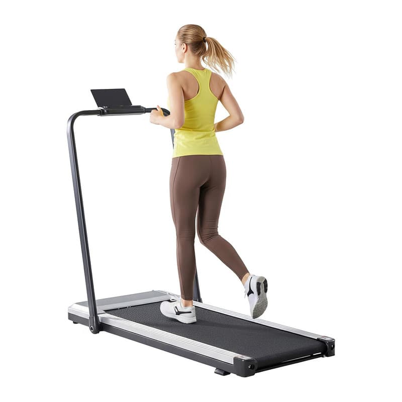 AOITUN - Quiet Under-Desk Walking Pad, Compact Slim Treadmill for Home Office & Small Spaces - Silvery with handle