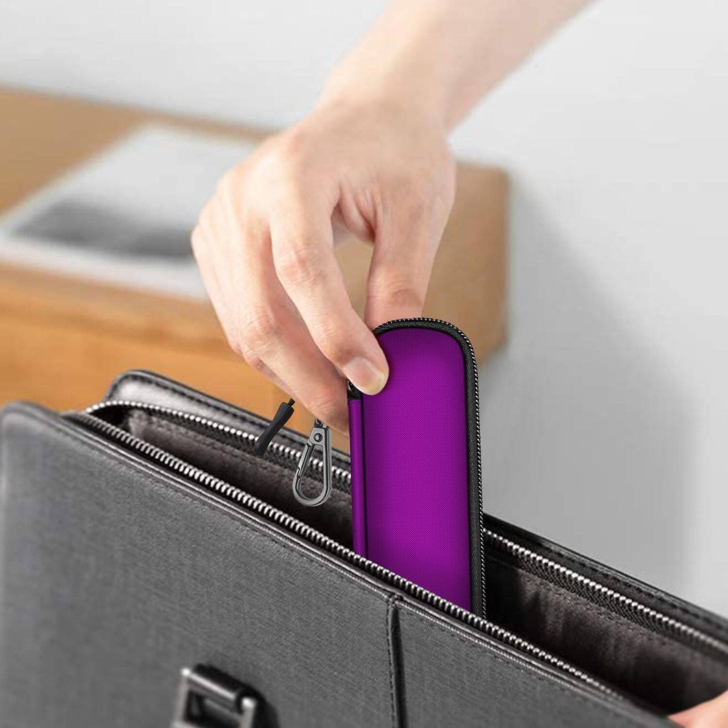 Back. Stock Preferred - Pen Holder Case for Apple Pencil Pro/Apple Pencil 1st / 2nd Zipper Carrying Bag Purple - Purple.