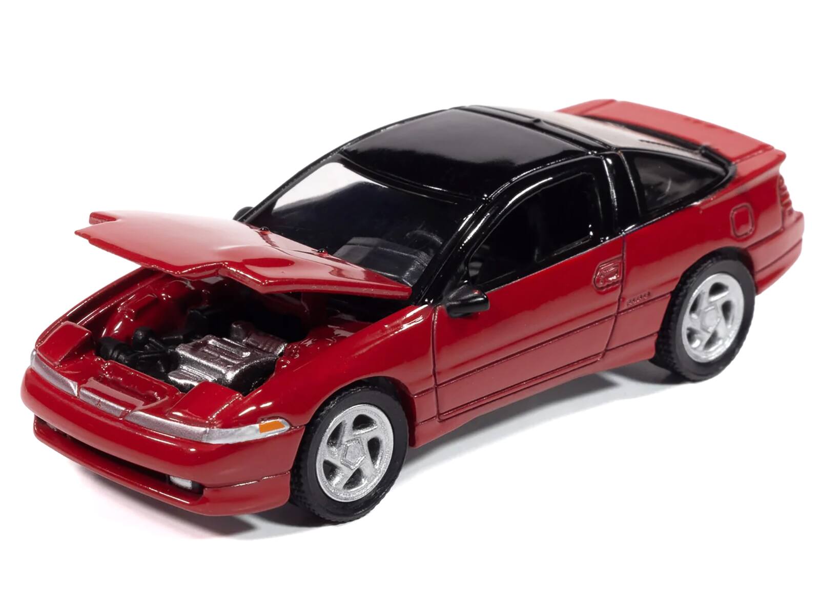 Angle. Autoworld - 1991 Mitsubishi Eclipse GSX Maranello Red with Black Top "Import Legends" Series 1/64 Diecast Model Car by Auto World - Red and Black.