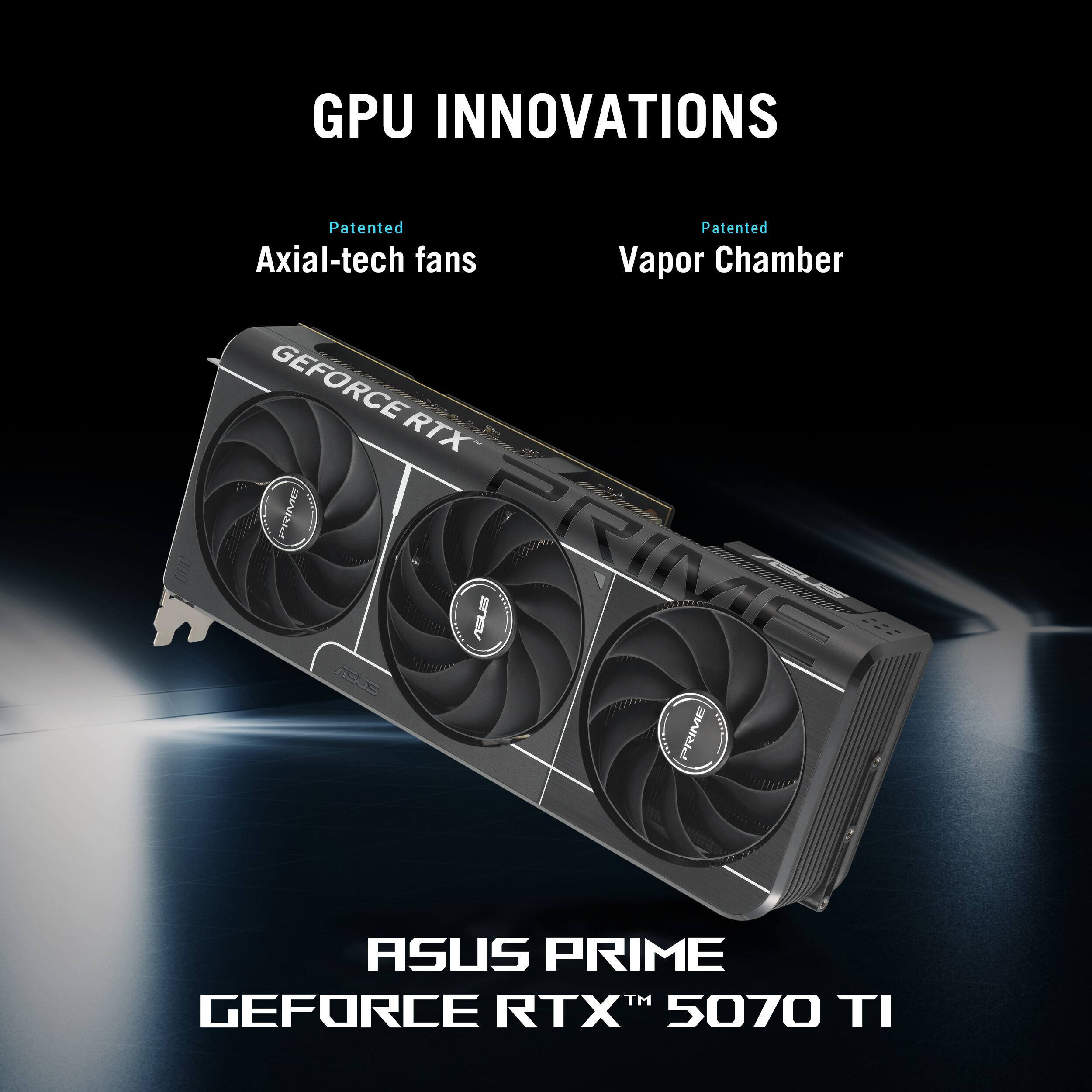 GPU Innovations: Patented Axial-tech fans, Vapor Chamber, GeForce RTX 5070 TI.