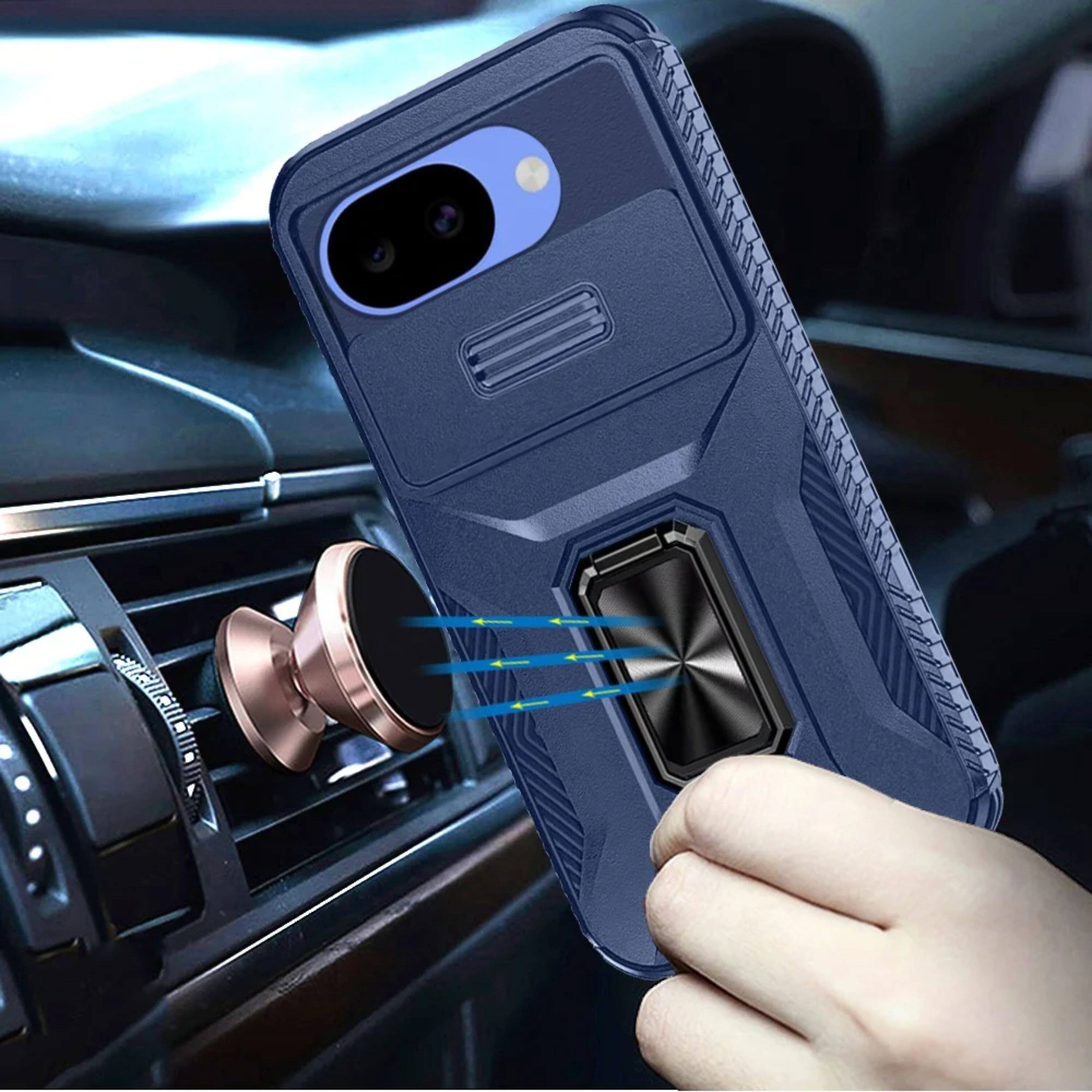 Angle. Kitcheniva - Full Coverage Metal Stand Lens Cover Phone Case With Tempered Glass For Google Pixel 10a Blue - Blue.