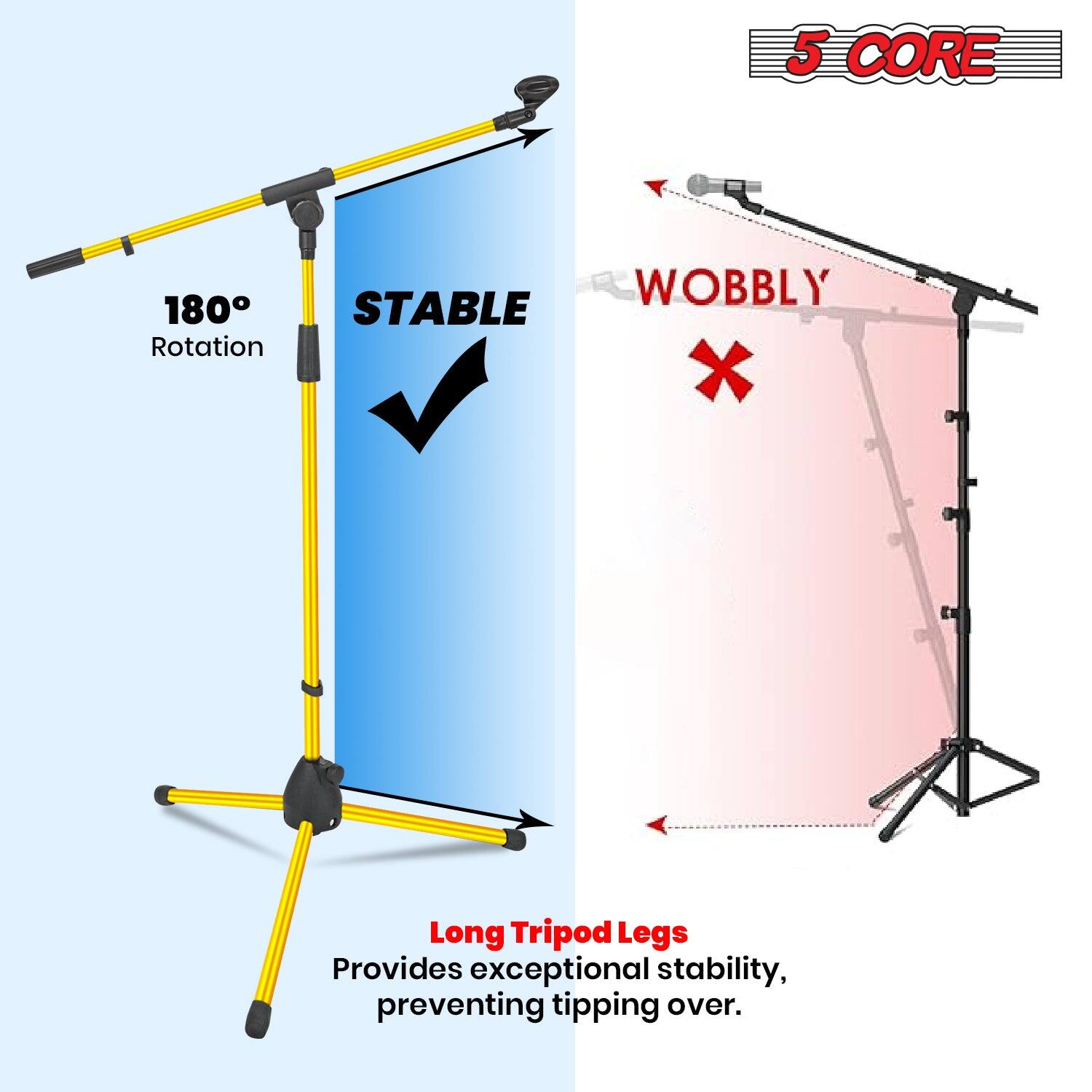 5 CORE, 180 Rotation, STABLE, WOBBLY, Long Tripod Legs, Provides exceptional stability, preventing tipping over.