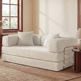 Dyonery - 5-in-1 Convertible Floor Sofa Bed with Fixed-Shape Frame,65" Beige Corduroy Boneless Folding Futon Couch - Beige