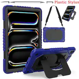 Dteck - Case for Samsung Galaxy Tab A11+ 11" 2025 & Tab A9+ (2023),Shockproof Stand Cover with Shoulder Strap+1x Plastic Stylus - Blue