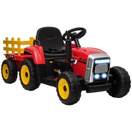 Aosom - 12V Ride on Tractor with Trailer, 25W Dual Motors, Battery Electric Tractor with Remote, Music, Horn, LED Lights
