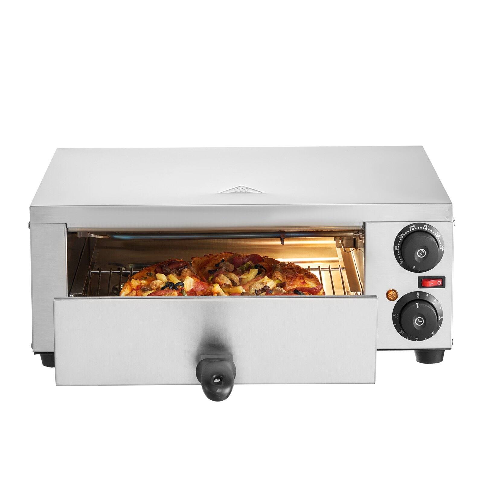 Alt View 9. Glintex - 12in Electric Pizza Oven Countertop, Adjustable Temp 1500W with 120min Timer for Home Use - Silver.