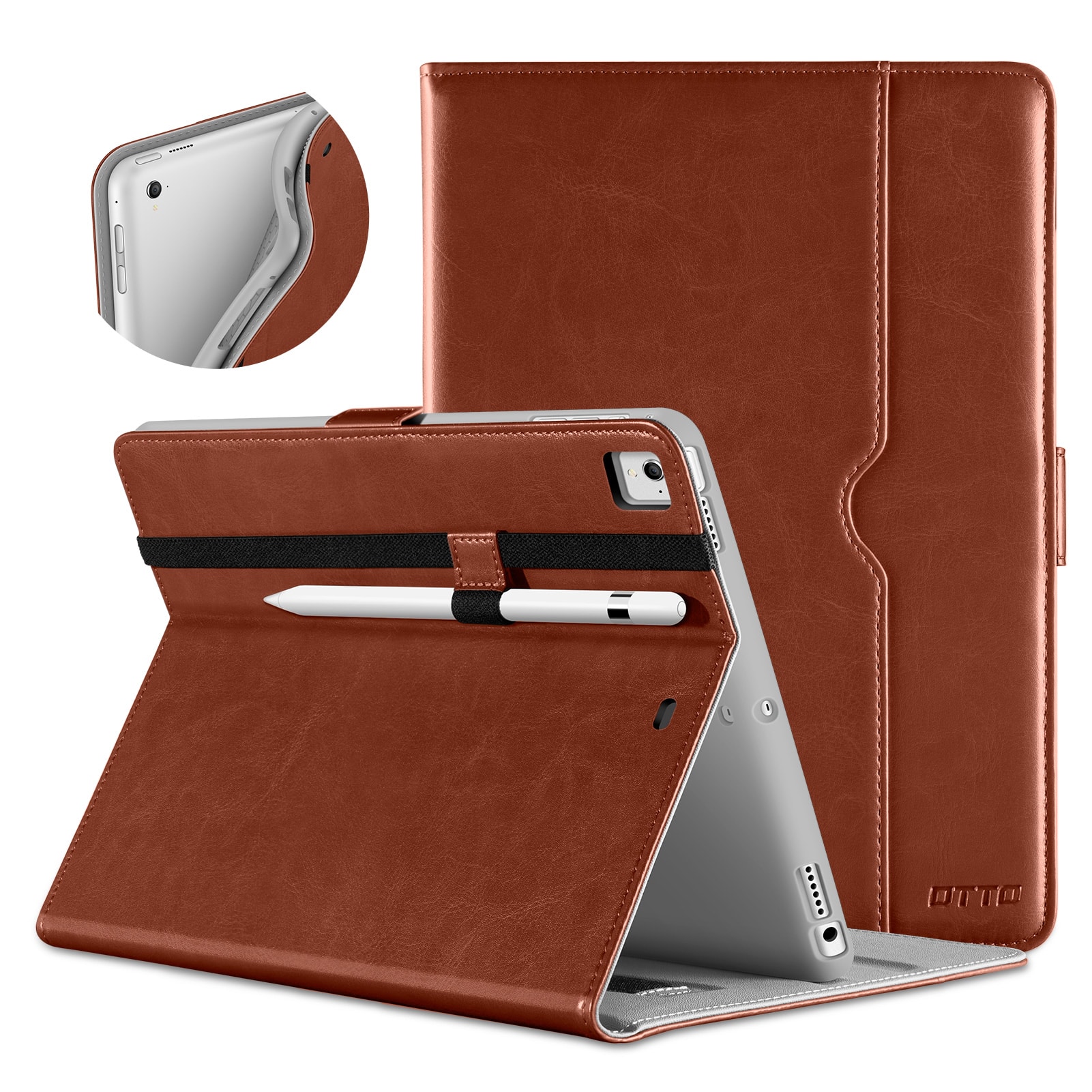DTTO - for iPad 9.7 Inch 5th/6th Gen 2018/2017 Case with Apple Pencil Holder, Premium Leather Folio Stand Cover Case - Brown