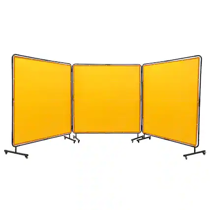 Front. VEVOR - Welding Screen with Frame, 6' x 6' 3 Panel Welding Curtain Screens, Flame-Resistant Vinyl Welding Protection Screen - Yellow.