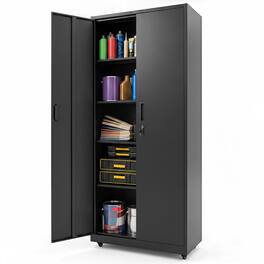 Costway - 73" Rolling Metal Storage Cabinet with 4 Smooth Wheels, 2 Locks & 2 Keys for Office - Black