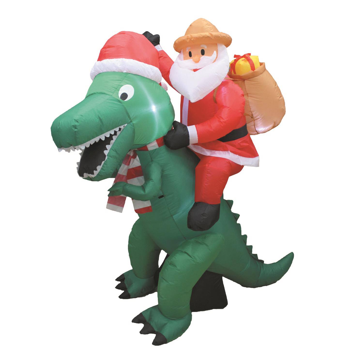 Front. A Holiday Company - A Holiday Company Jurassic Santa LED Dinosaur with Santa 6 ft. Inflatable - Multicolored.