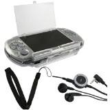 Alt View Standard 20. eForCity - Crystal Hard Cover Case and Headphone and Strap Bundle for PSP 2000 3000 Slim - Black.