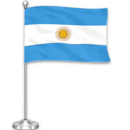 Front. G128 - Argentina Desk Flag Set 8.5 x 5.5 in with 15 in Metal Pole - Assorted Colors.