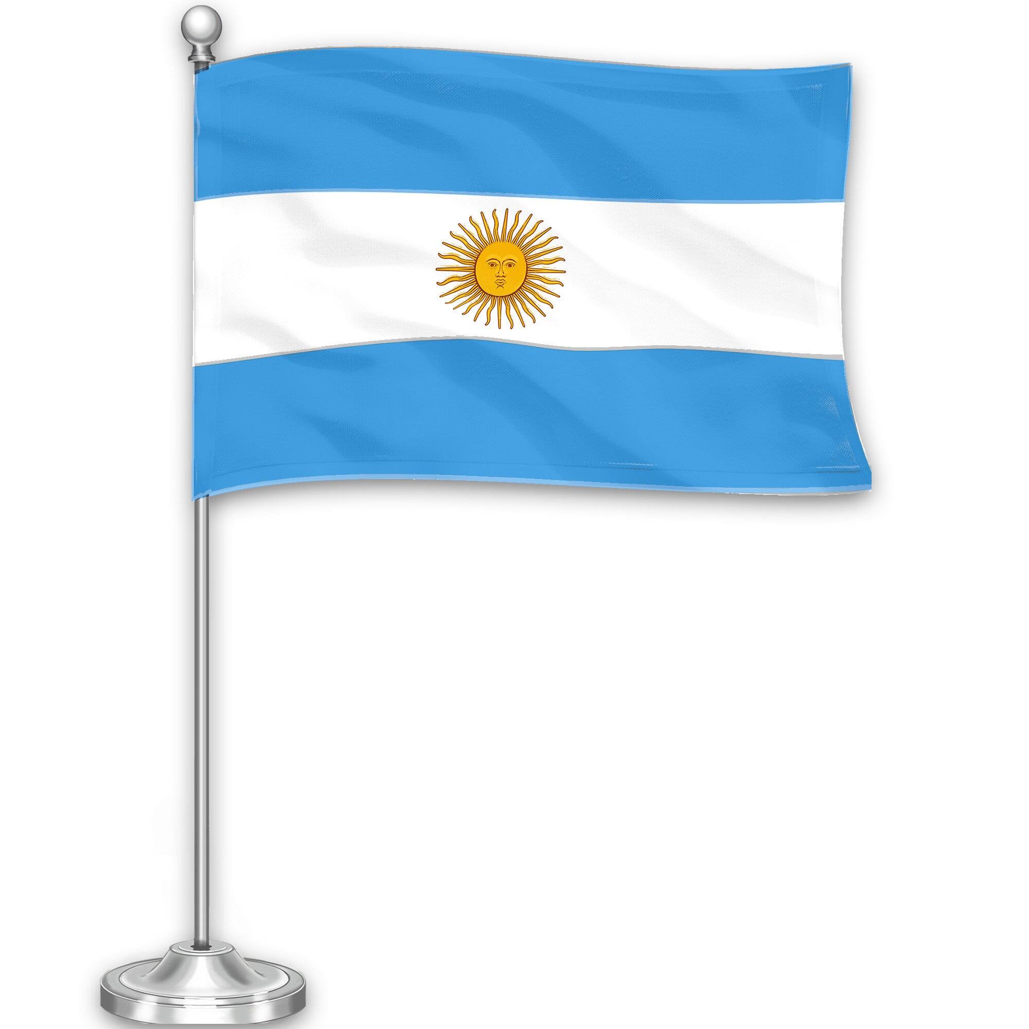 Front. G128 - Argentina Desk Flag Set 8.5 x 5.5 in with 15 in Metal Pole - Assorted Colors.