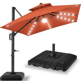 Best Choice Products - 12x12ft 2-Tier Square Outdoor Solar LED Cantilever Umbrella w/ 360-Rotating Base - Rust