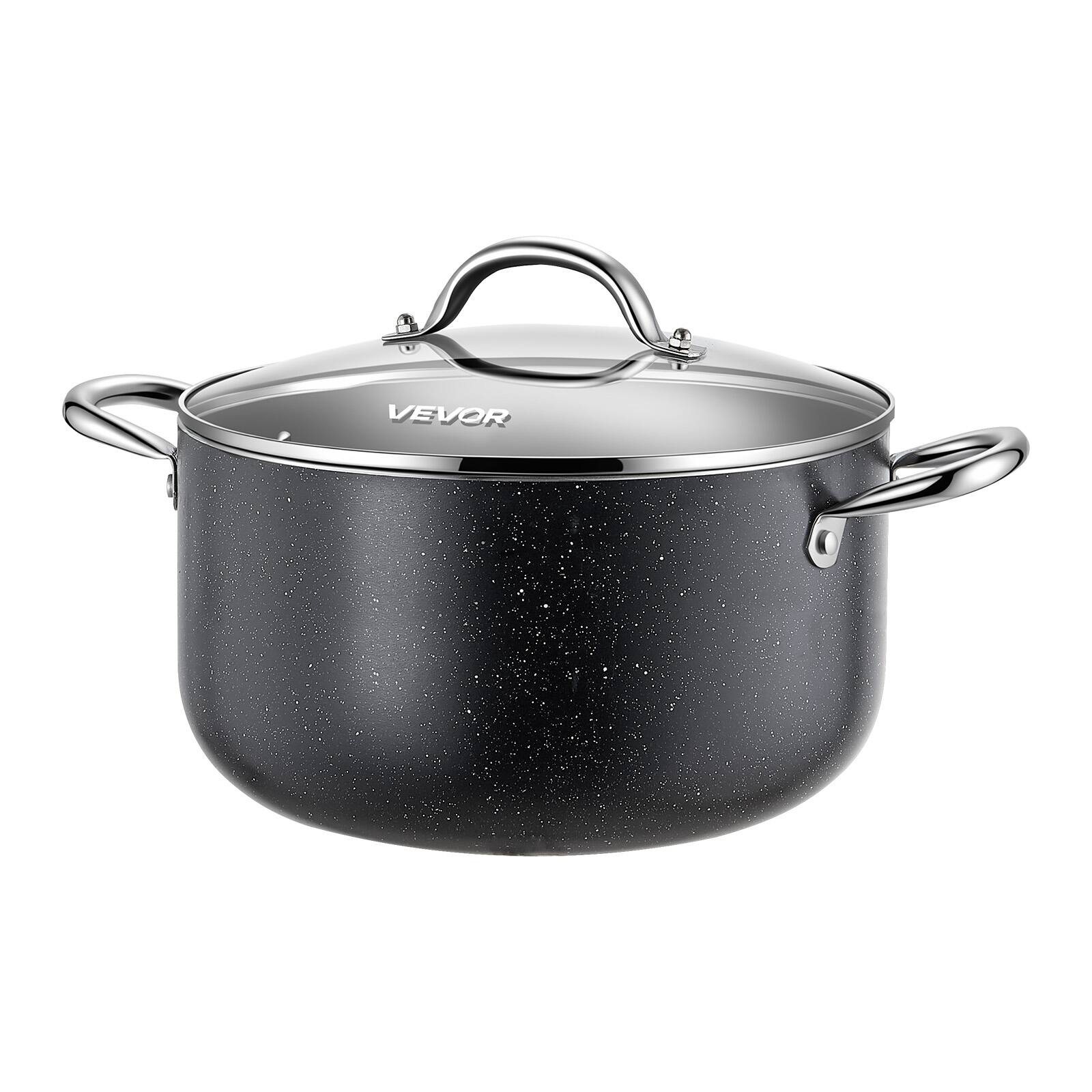 Alt View 5. VEVOR - Aluminum Stock Pot, 6-Quart Nonstick Ceramic Coated Pot with Glass Lid, PFOA-Free, PFAS-Free, Compatible with Gas Stoves - Black.