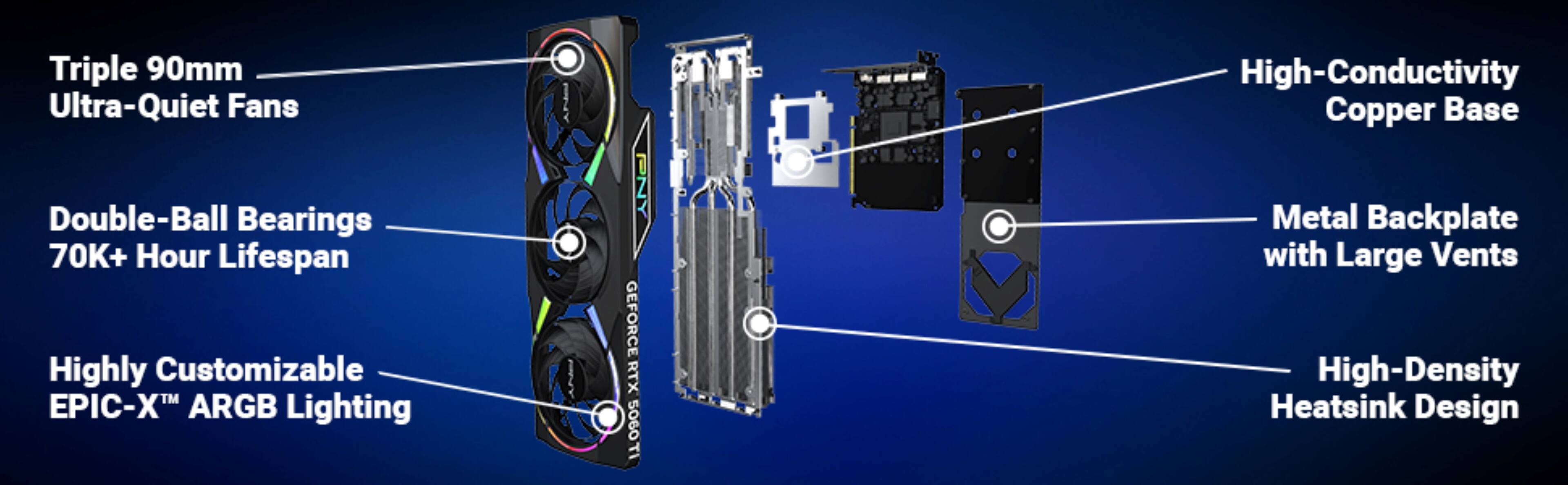 Triple 90mm Ultra-Quiet Fans  
Double-Ball Bearings 70K+ Hour Lifespan  
Highly Customizable EPIC-X™ ARGB Lighting  
High-Conductivity Copper Base  
Metal Backplate with Large Vents  
High-Density Heatsink Design