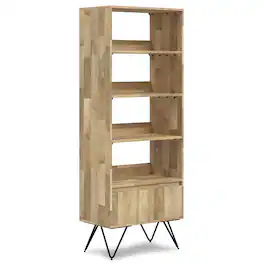 Simpli Home - Hunter 64 inch Tall Solid Mango Wood Tall Bookcase - Natural