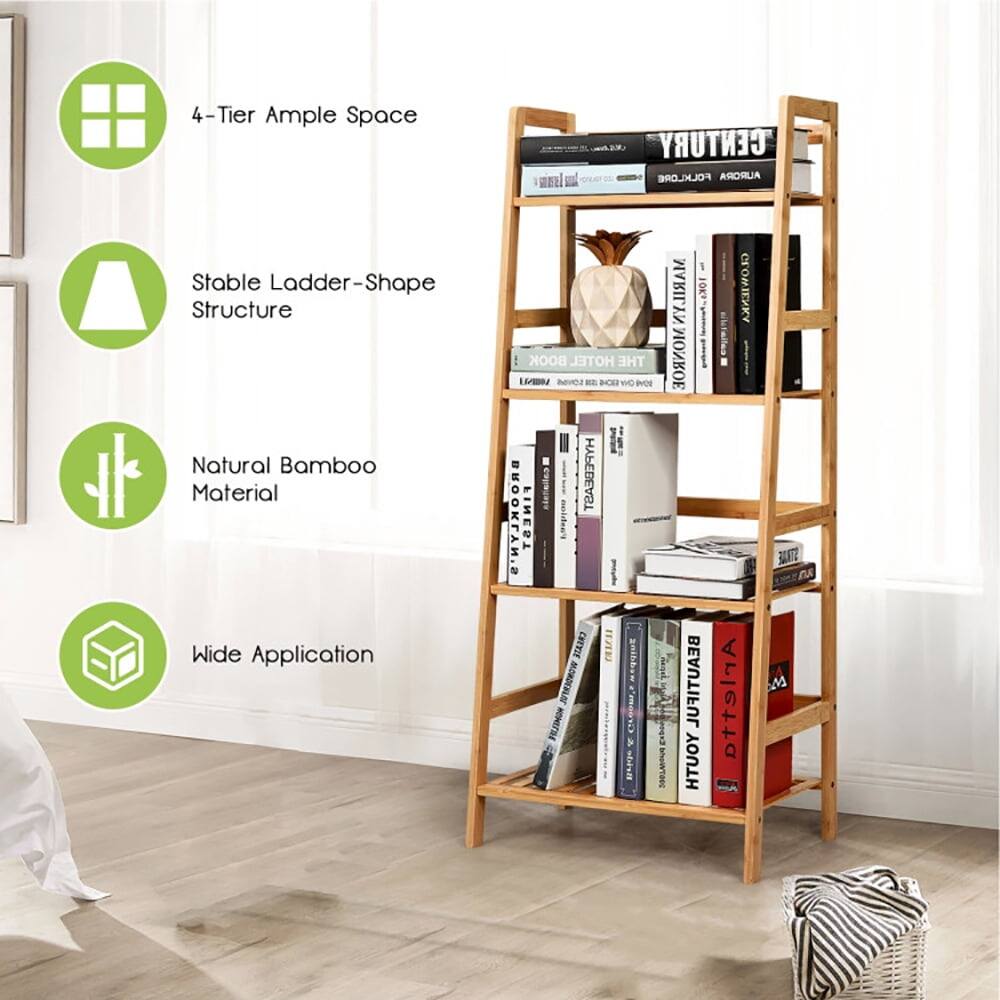 4-Tier Ample Space  
Stable Ladder-Shape Structure  
Natural Bamboo Material  
Wide Application