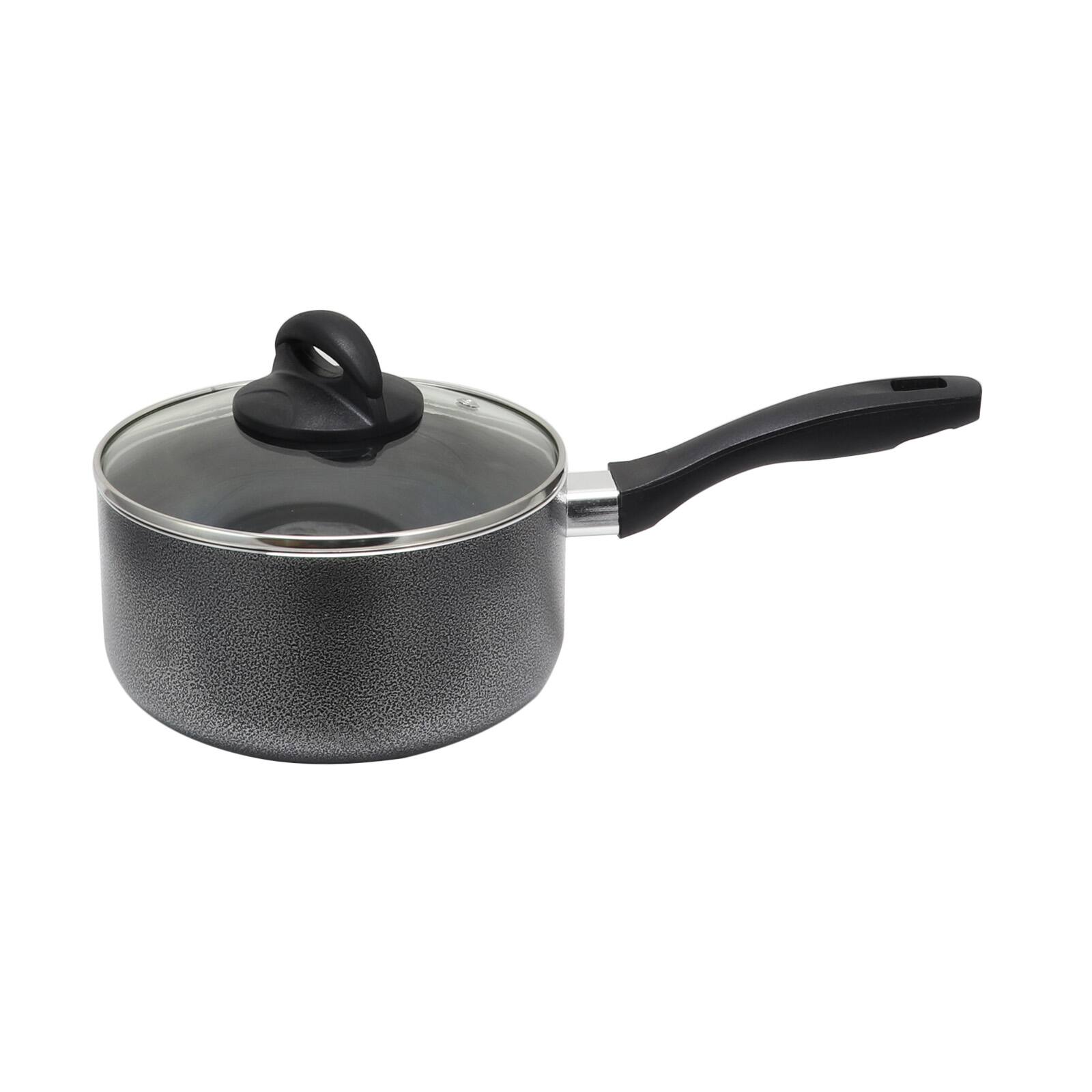 Front. Oster - Oster Clairborne 2.5 Quart Aluminum Sauce Pan with Lid in Charcoal Grey - Dark Gray.