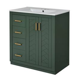 Boyel Living - 30 Inch Bathroom Vanity with Ceramic Sink Solid Wood Frame 3 Drawers 1 Cabinet - Green