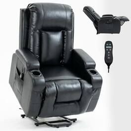 Kadyn - Power Lift Recliner Chair, 8-Point Massage & Heat, 350lb Capacity, USB Port, Cup Holders - Black