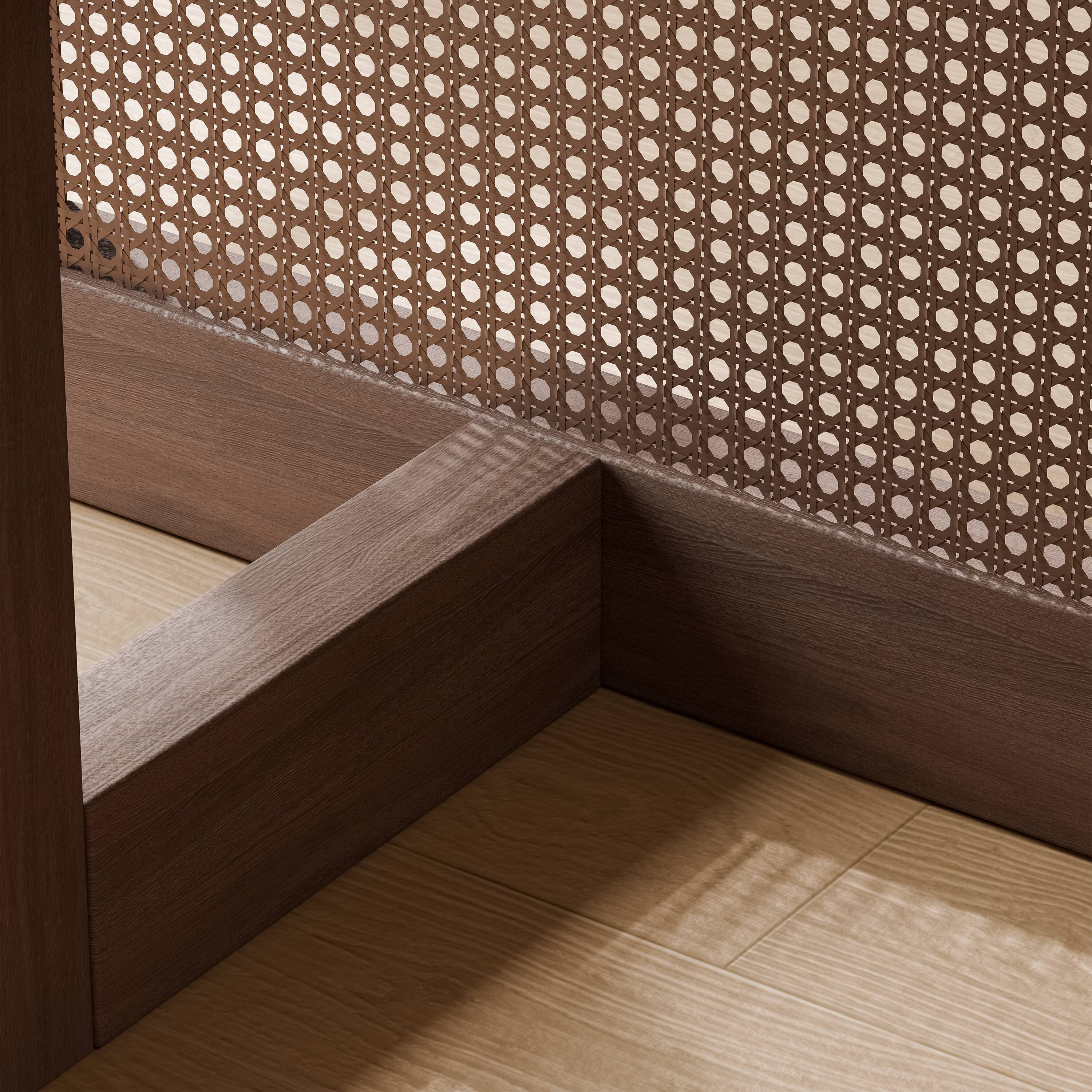 Alt View 4. PexFix - Modern Farmhouse Oak Dining Table | Oval Rattan & Solid Wood, Double Pedestal Base for 6, 67-Inch - Walnut.