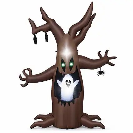 Front. Costway - Costway 8 FT Halloween Inflatable Tree with Animated Popping Ghost, Built-in LED Lights - Brown.