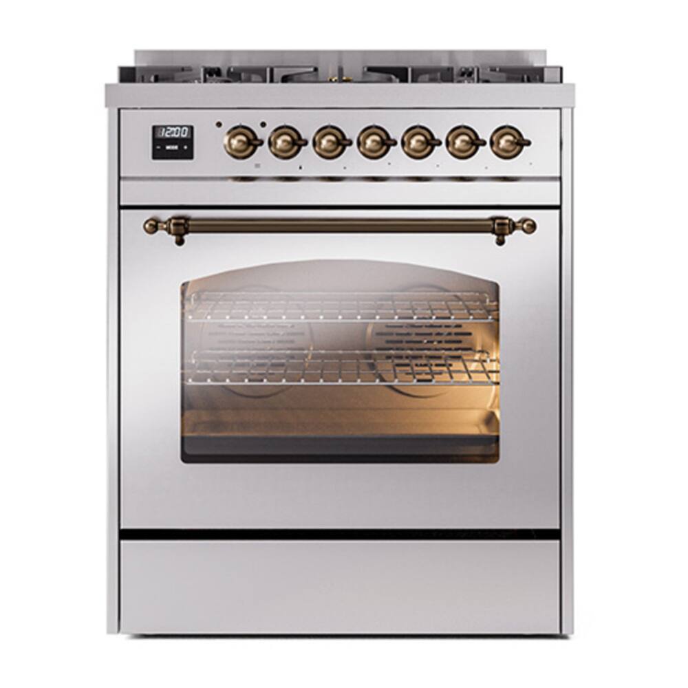 Alt View 4. ILVE - ILVE Nostalgie II 30 inch Dual Fuel Range with 5 Burners (Liquid Propane, Stainless Steel, Burnished Trim) - Stainless Steel.