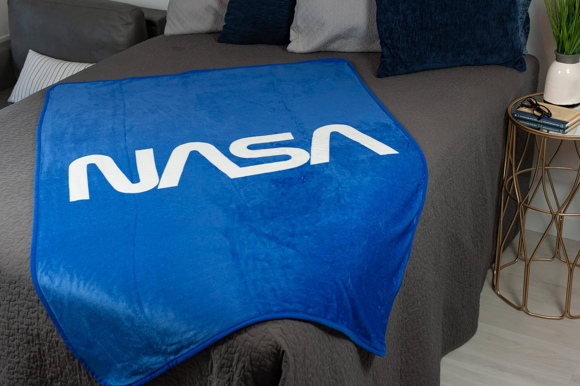 Alt View 4. Just Funky - NASA Logo Fleece Soft Throw Blanket | Large NASA Blanket | 60 x 45 Inches - Blue.