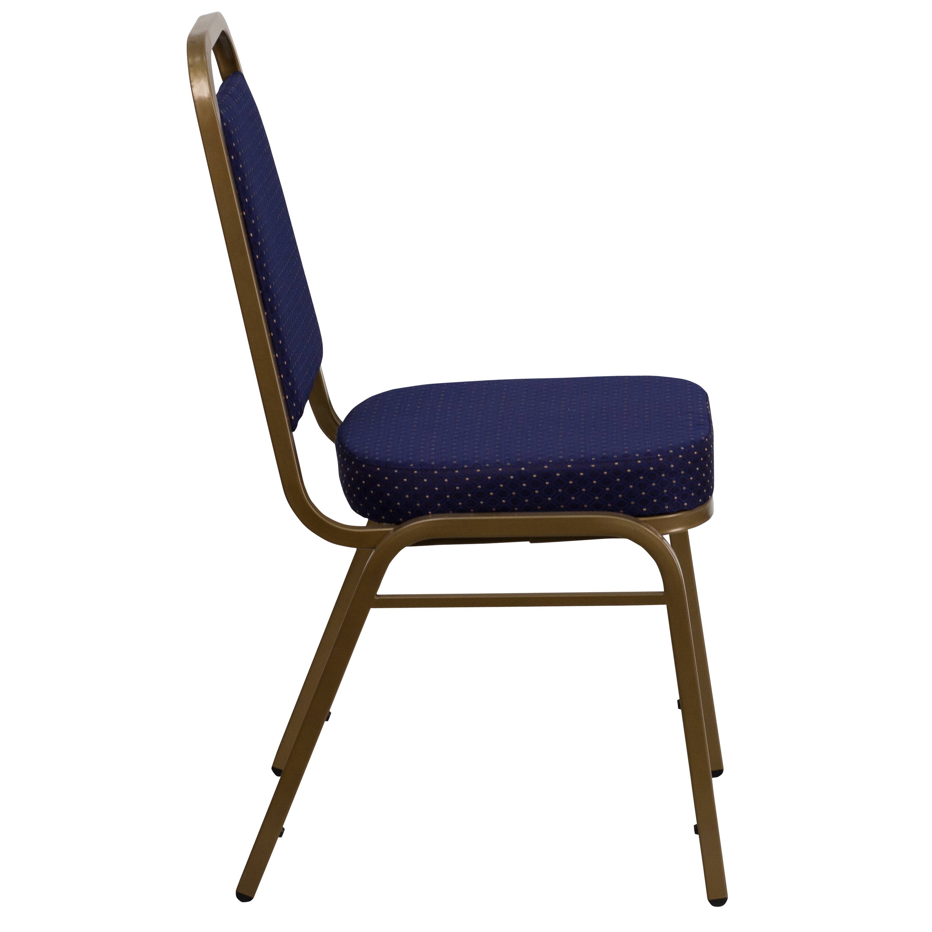 Alt View 5. Emma + Oliver - 4 Pack Trapezoidal Back Stacking Banquet Chair - Navy Patterned Fabric/Gold Frame.