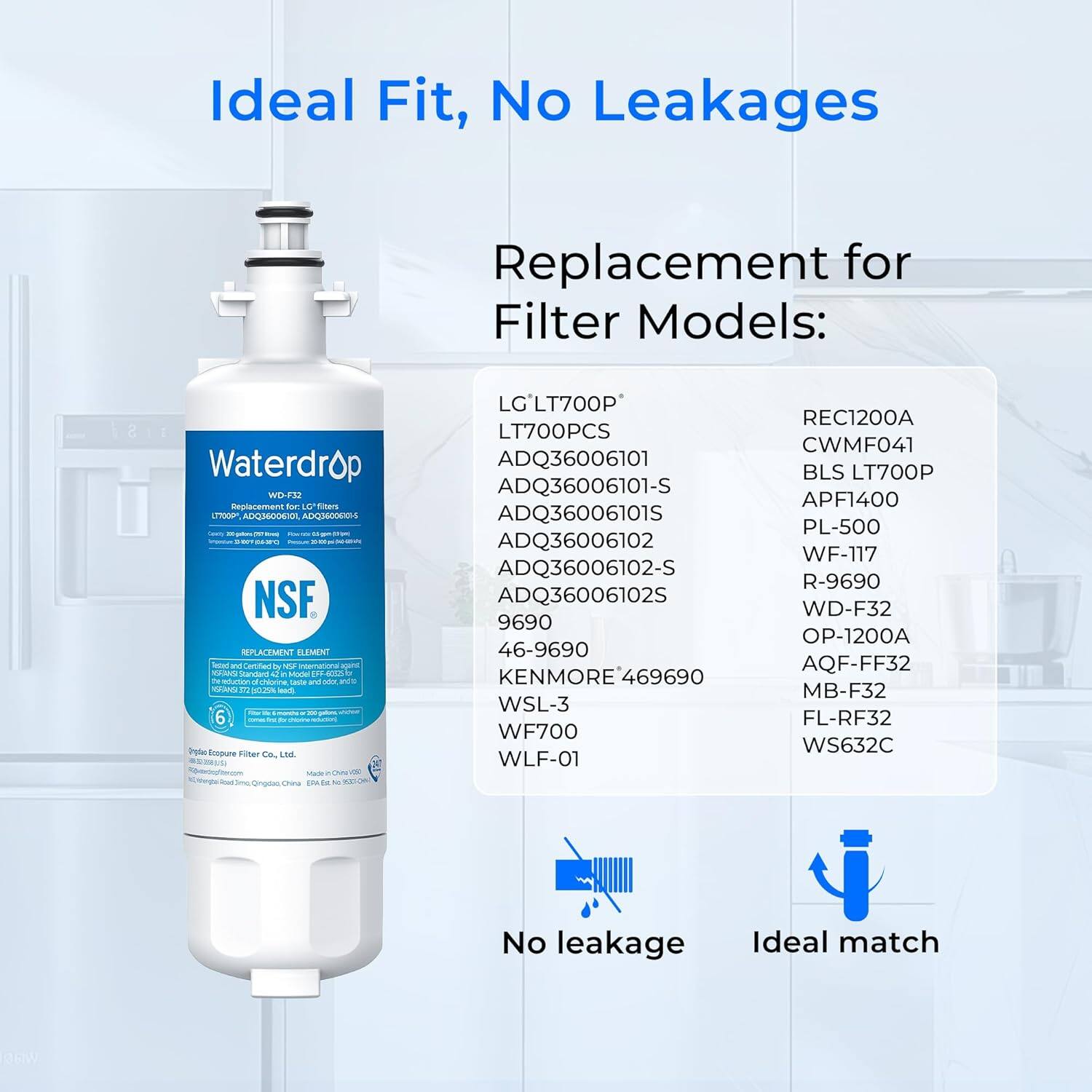 Ideal Fit, No Leakages

Replacement for Filter Models:

- LG LT700P
- LT700PCS
- ADQ36006101
- ADQ36006101-S
- ADQ36006101S
- ADQ36006102
- ADQ36006102-S
- ADQ36006102S
- 9690
- 46-9690
- KENMORE 469690
- WSL-3
- WF700
- WLF-01
- REC1200A
- CWMF041
- BLS LT700P
- APF1400
- PL-500
- WF-117
- R-9690
- WD-F32
- OP-1200A
- AQF-FF32
- MB-F32
- FL-RF32
- WS632C

No leakage

Ideal match