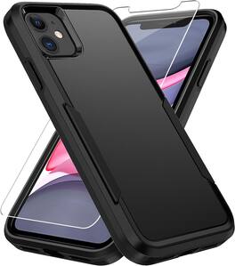 Entronix - iPhone 11 Bundle - Soft-Touch Dual-Layer Phone Case with Clear Screen Protector - Black