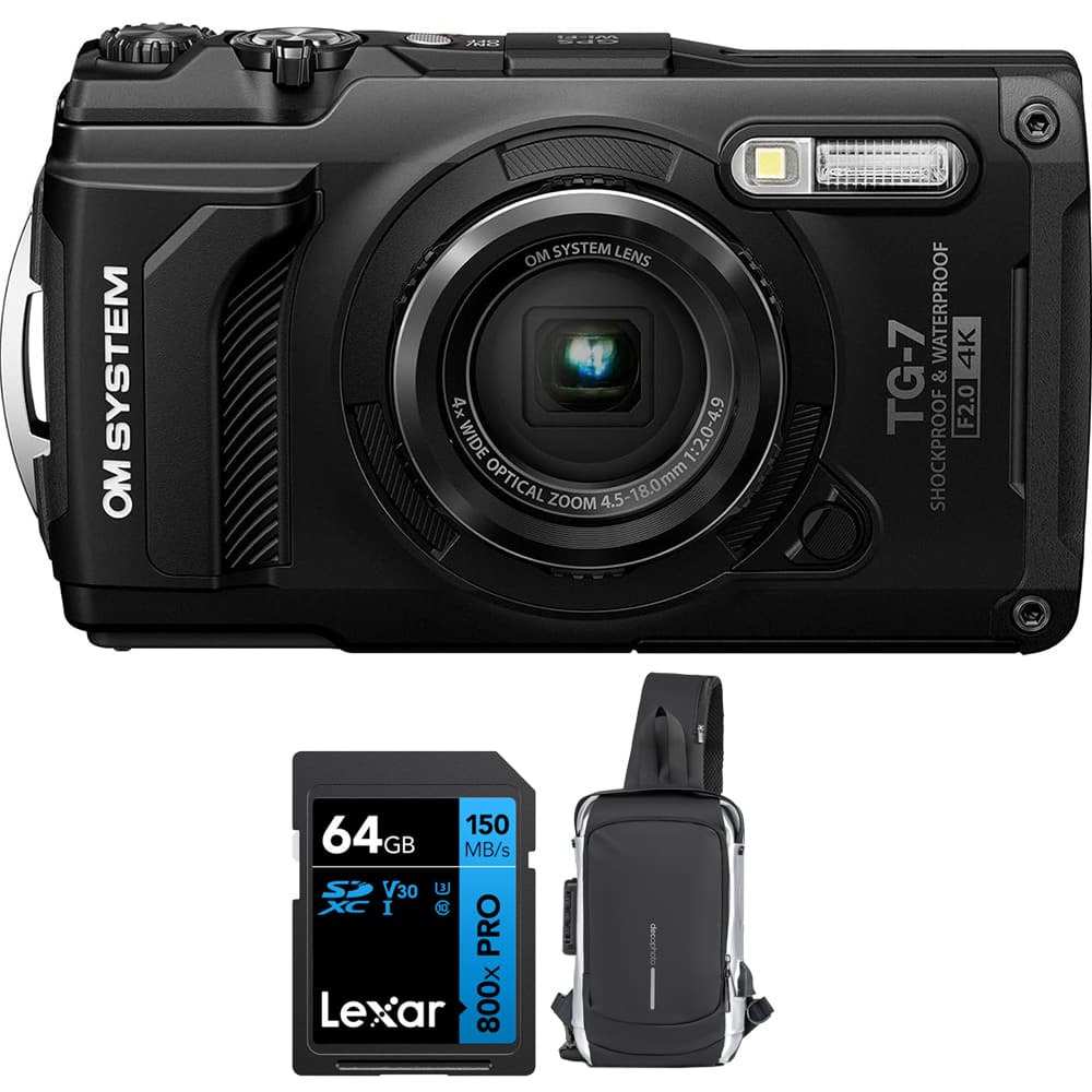Bundle - OM System - Tough TG-7 12MP 4K Underwater Digital Camera Adventure 64GB Card Accessory Package