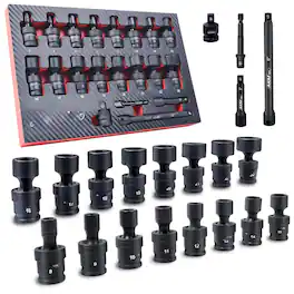 JETRANSPORT - 3/8" Drive Universal Impact Socket Set 20 Piece Swivel Joint 6-point Metric 8-22mm Cr-mo With Extension - Default
