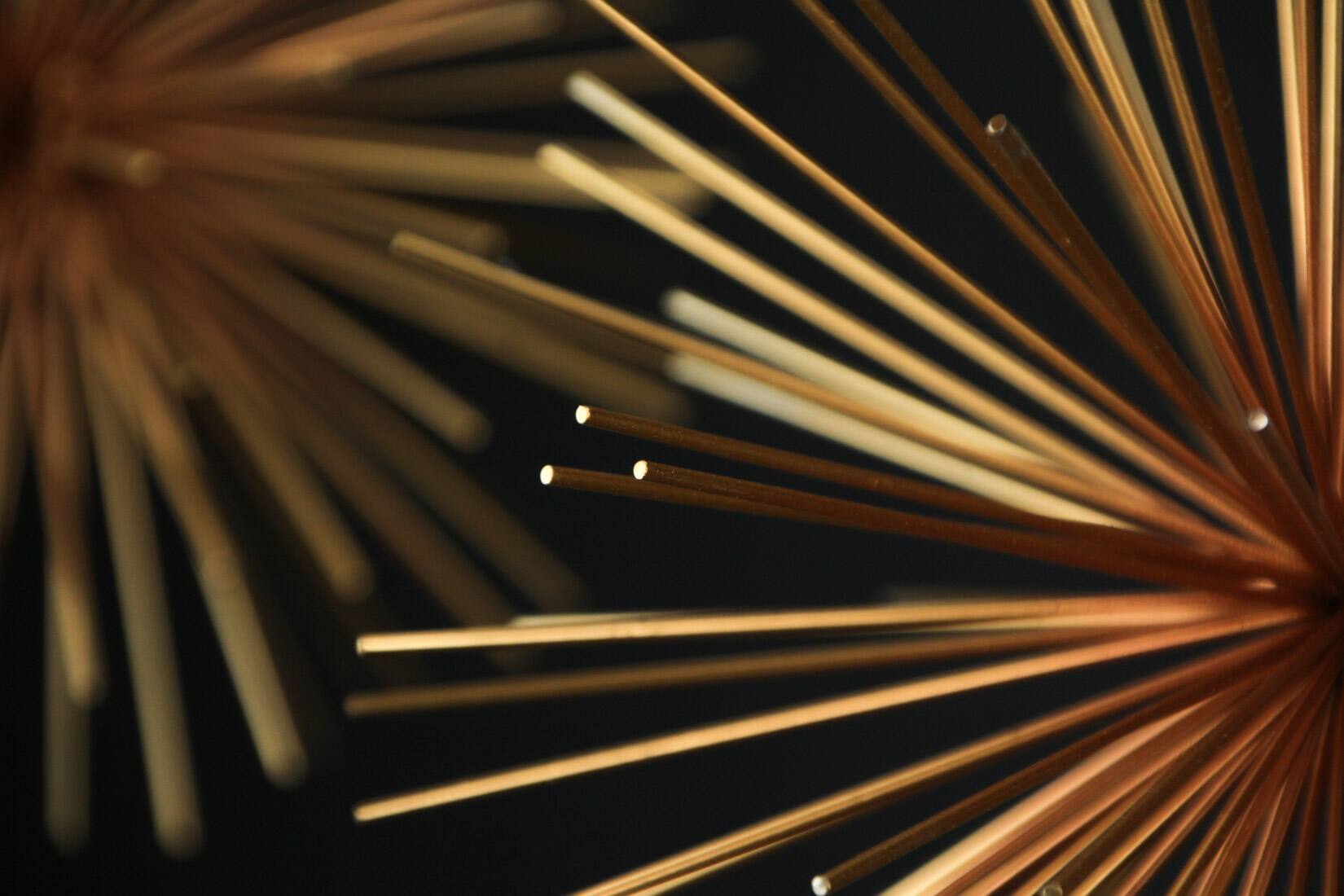 Alt View 2. Zeckos - Brass Finish Metal Bursting Star Decorative Hanging Ornaments Set of 3 Rope Hangers - Gold.